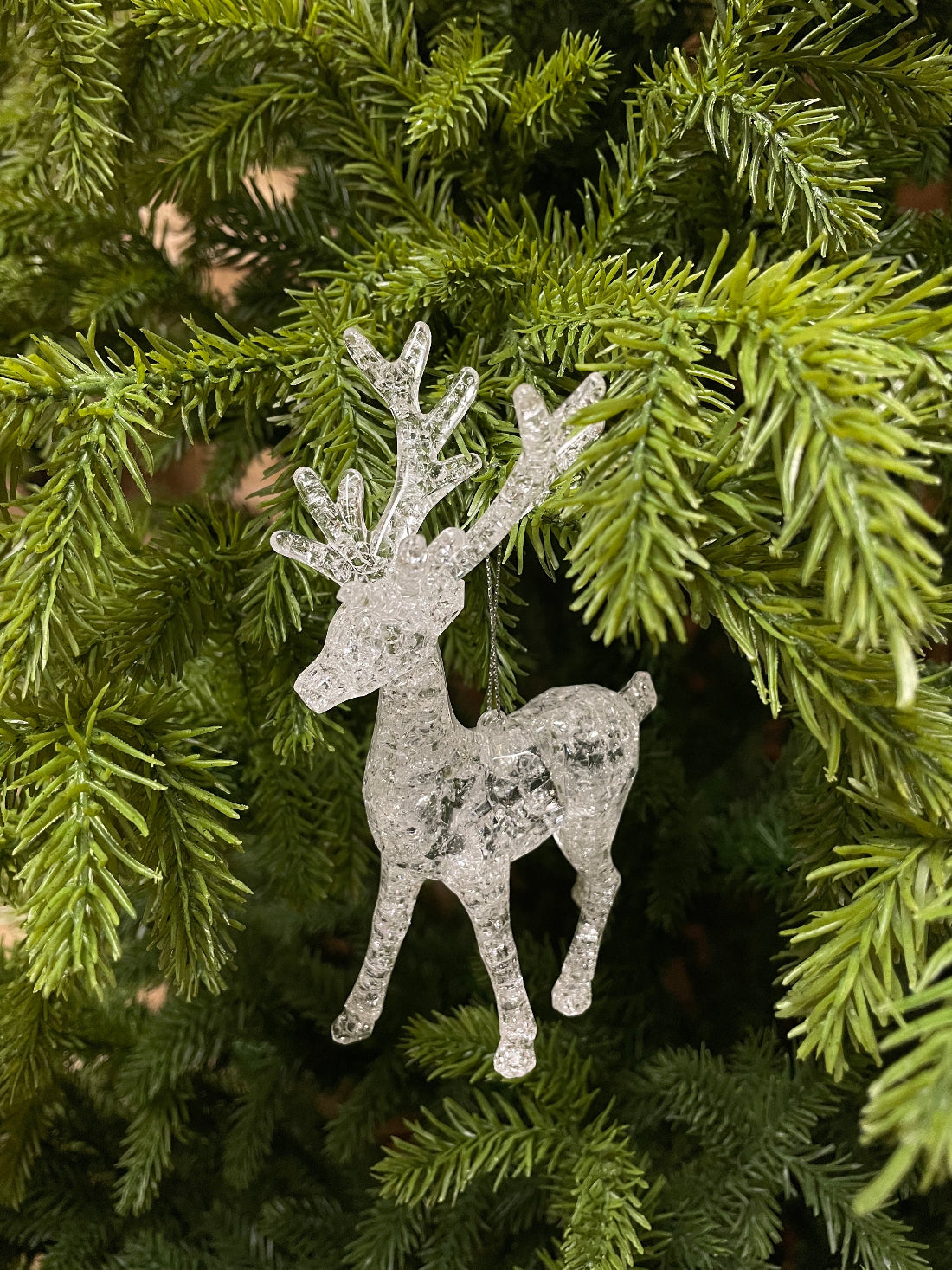 ITEM 82263 - 3.5" X 2" X 6" ACRYLIC HANGING BUCK REINDEER ORNAMENT