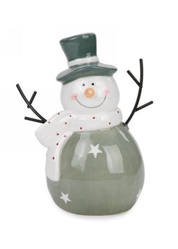 ITEM AG1347 - 4"X7" SAGE GREEN CERAMIC SNOWMAN