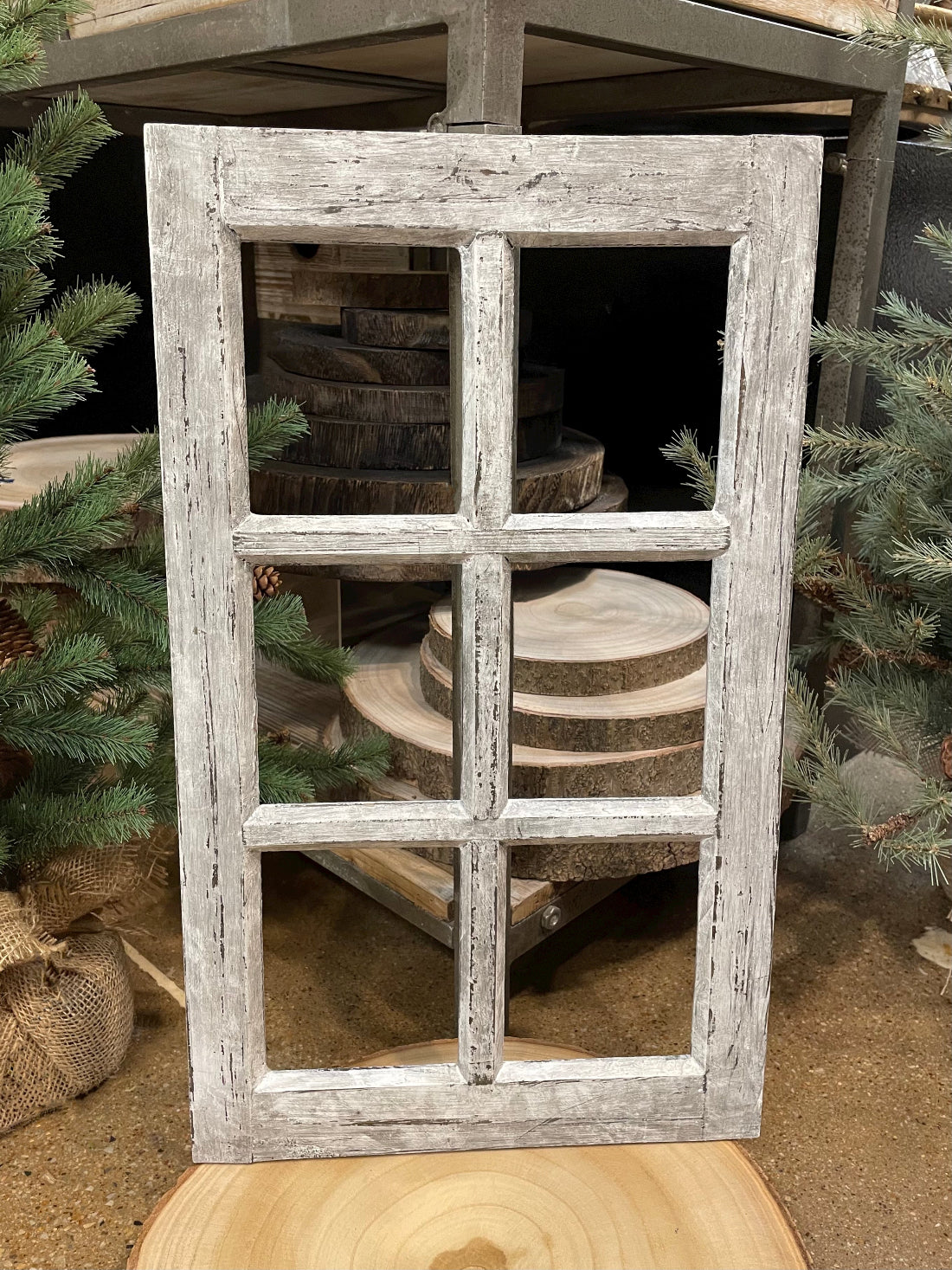 ITEM AP036310 - 20"H X 12"W ANTIQUE GREY DECORATIVE WOOD WINDOW