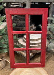 ITEM AP036350 - 20"H X 12"W ANTIQUE RED DECORATIVE WOOD WINDOW