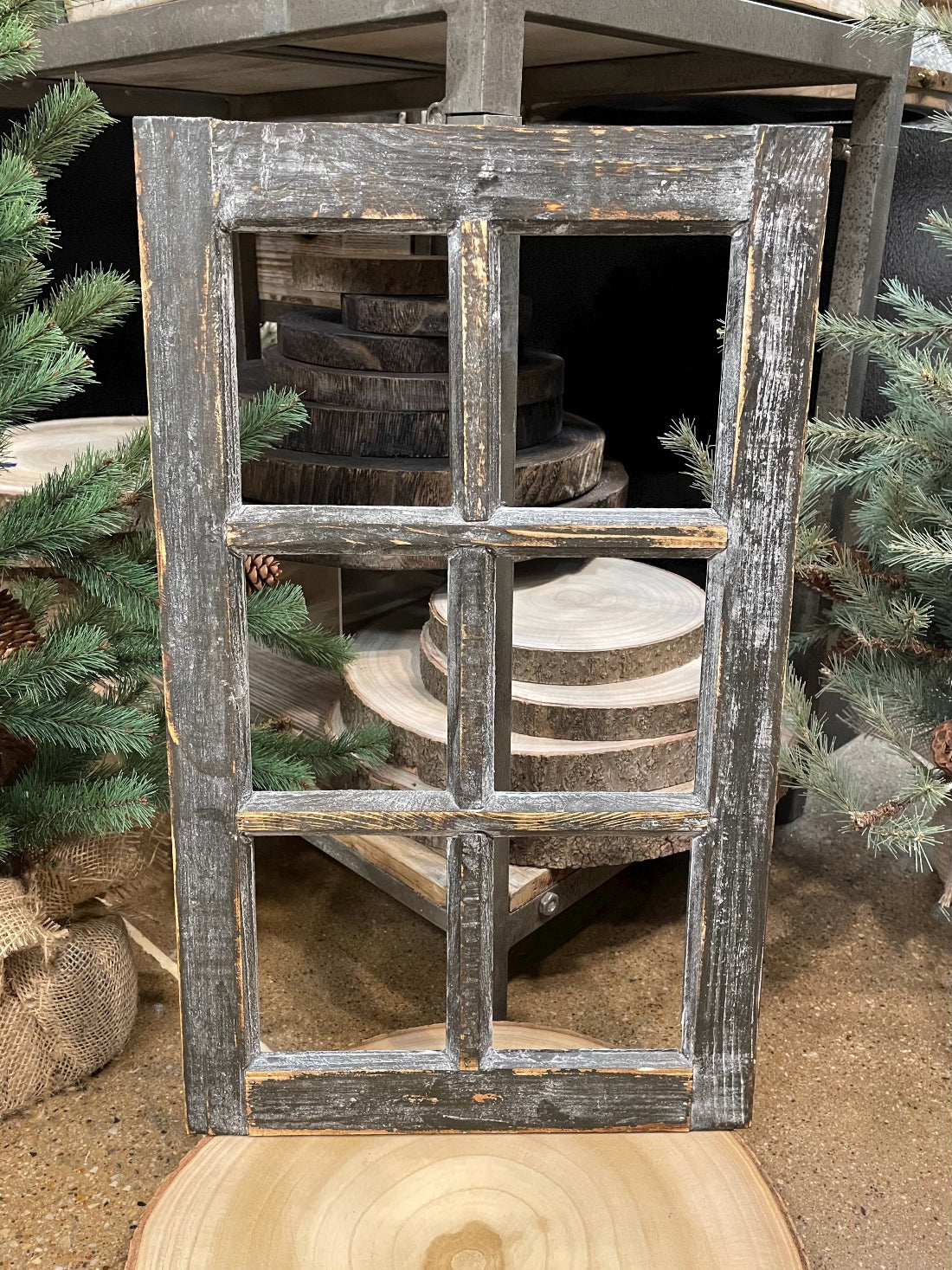 ITEM AP036360 - 20"H X 12"W ANTIQUE BROWN/GREY DECORATIVE WOOD WINDOW