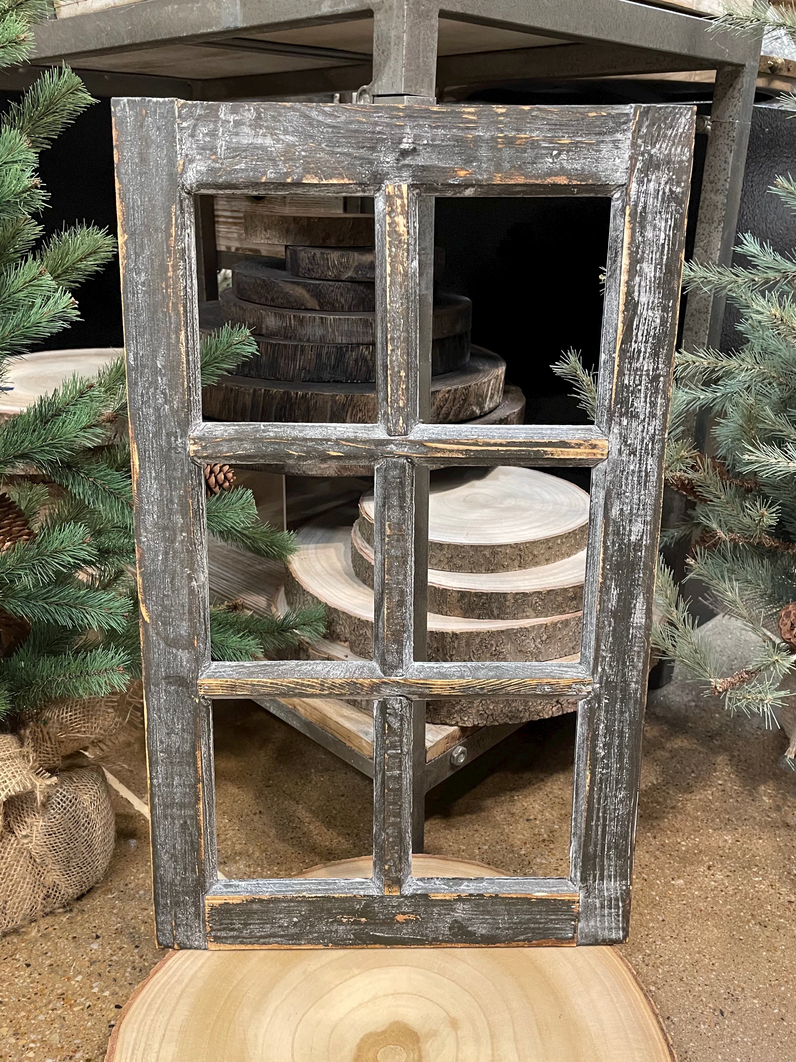 ITEM AP036360 - 20"H X 12"W ANTIQUE BROWN/GREY DECORATIVE WOOD WINDOW