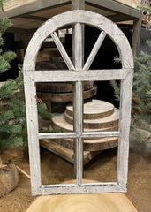 ITEM AP037410 - 20.75"H X 12"W ANTIQUE GREY ROUNDED WOOD WINDOW