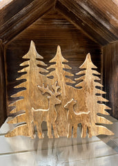 ITEM AW9800 - 11"L X 9"H NATURAL MANGO WOOD NESTED TREE WITH DEER