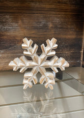 ITEM AW9806 - 5"DIA WHITE WASH MANGO WOOD SNOWFLAKE