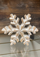 ITEM AW9808 - 7"DIA WHITE WASH MANGO WOOD SNOWFLAKE