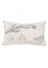 ITEM CB1514 - 19.5"X12" FAUX FUR CUSHION WITH ORNAMENTS AND GREENERY DESIGN