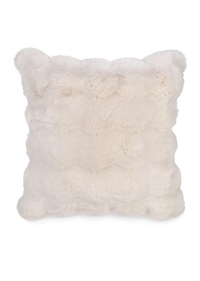 ITEM CB1532 - 17" CREAM FAUX FUR CUSHION WITH PUFFS