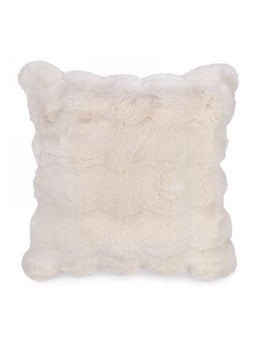 ITEM CB1532 - 17" CREAM FAUX FUR CUSHION WITH PUFFS