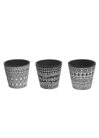 ITEM CY2020 - 5.25"DX 4.75"H CERAMIC GRAY GEOM ROUND EMBOSSED PLANTER