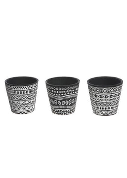 ITEM CY2020 - 5.25"DX 4.75"H CERAMIC GRAY GEOM ROUND EMBOSSED PLANTER