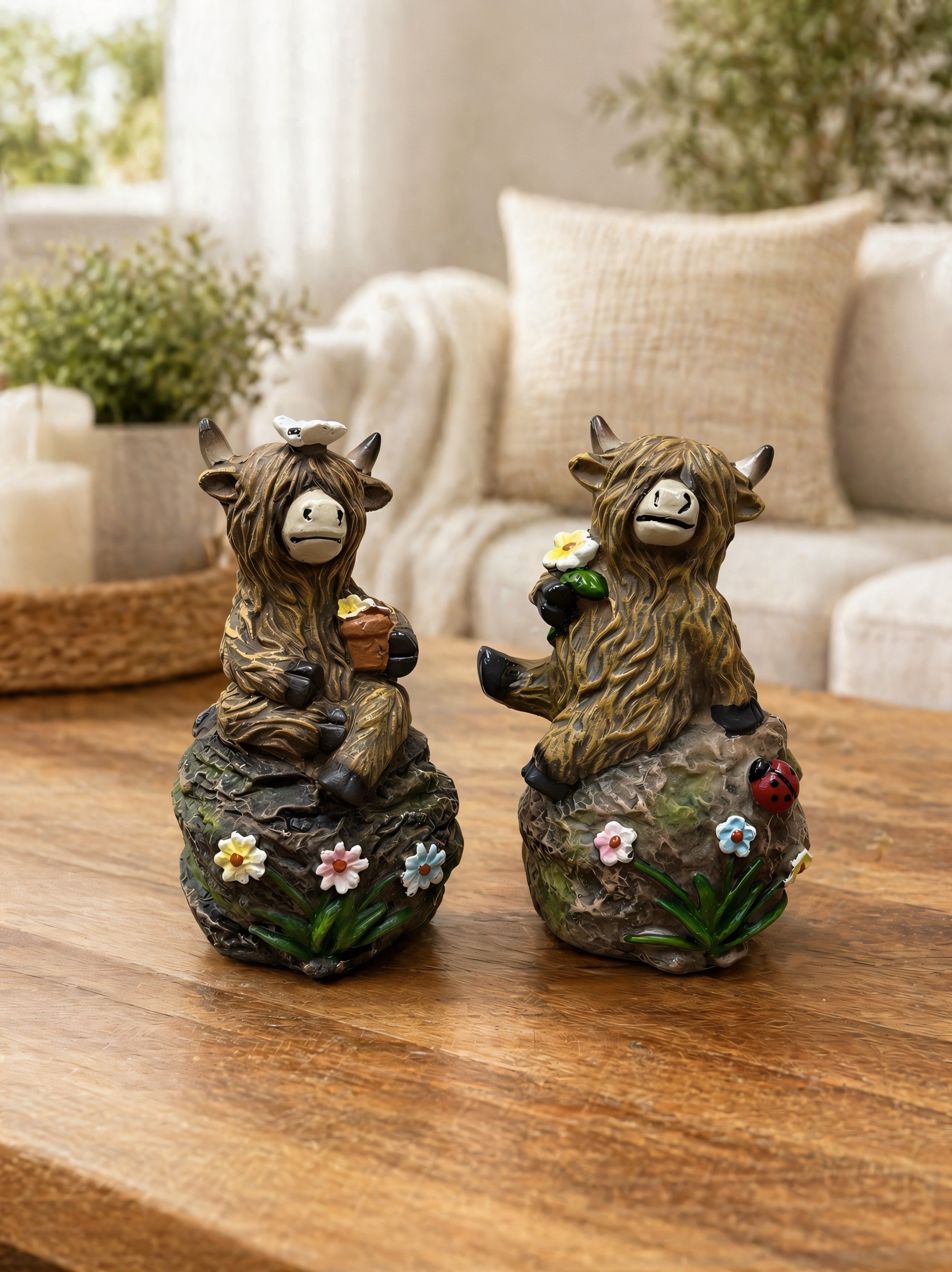 ITEM FC2048 - 5.25"X 4.25" X 7.75" POLYRESIN FIGURINE (YAK SITTING ON ROCK) - 2 ASSORTED