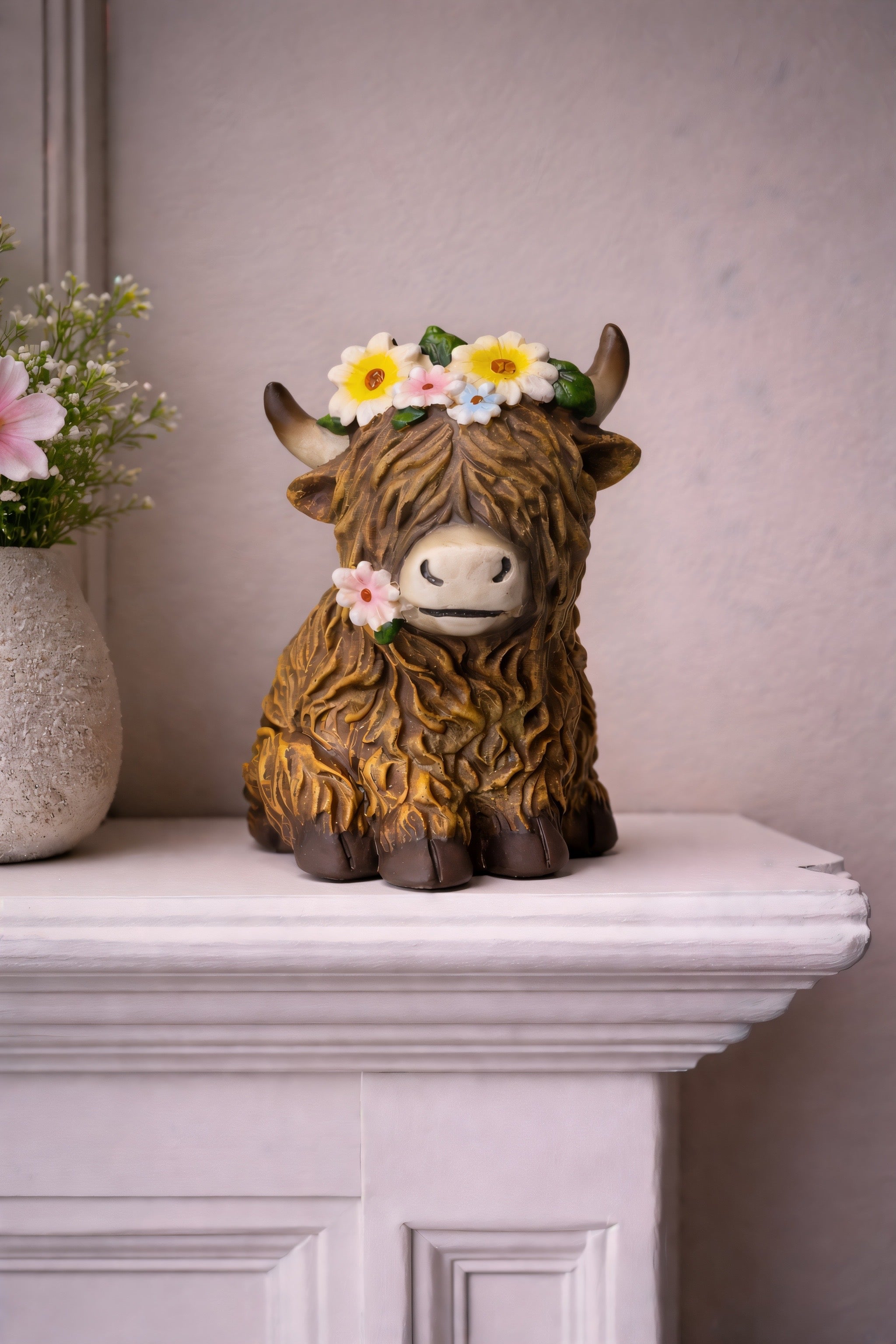 ITEM FC2049 - 6"X 4.5" X 7.75" POLYRESIN FIGURINE (YAK WITH FLOWER CROWN)