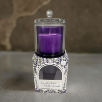 ITEM FG4043LV - 8 OZ LAVENDER VIOLET GLASS  CANDLE WITH BELL COVER - 4.25" X 5.5"