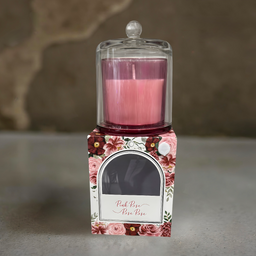 ITEM FG4043PR - 8 OZ PINK ROSE GLASS  CANDLE WITH BELL COVER - 4.25" X 5.5"