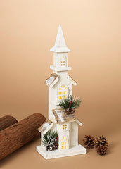 ITEM G2429680 - 19.6"H B/O LIGHTED WOOD CHURCH W/ PINE ACCENT W/TIMER