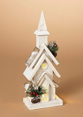 ITEM G2429690 - 15.2"H B/O LIGHTED WOOD CHURCH W/ PINE  ACCENT W/TIMER