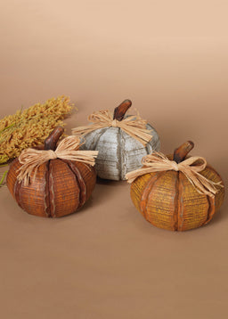 ITEM G2484760 - 5.3"L RESIN PUMPKIN W/ RAFFIA BOW