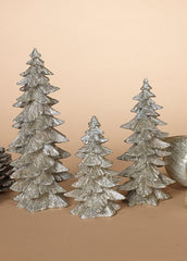ITEM G2485320 - RESIN CHAMPAGNE SILVER GLITTER TREE, LARGE IS 9.45"H - SET OF 3