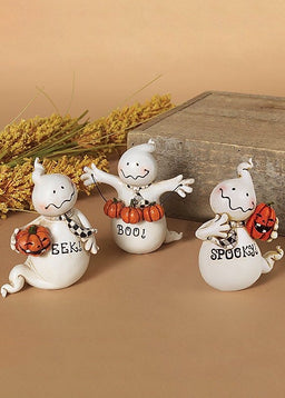 ITEM G2533170 - 3.9"H RESIN HALLOWEEN GHOST FIGURINE WITH PUMPKIN