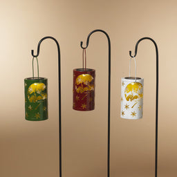 ITEM G2593100 - 35.5"H SOLAR LIGHTED METAL HOLIDAY LANTERN WITH SHEPHERD HOOK -  3 ASSORTED
