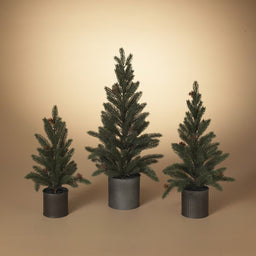ITEM G2652260 - PINE TREES WITH METAL BUCKET BASE, LG IS 24.5"H - SETS OF 3