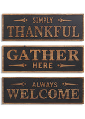 ITEM G2687410 - 23.43"L WOOD ENGRAVED HARVEST WALL SIGN - 3 ASSORTED