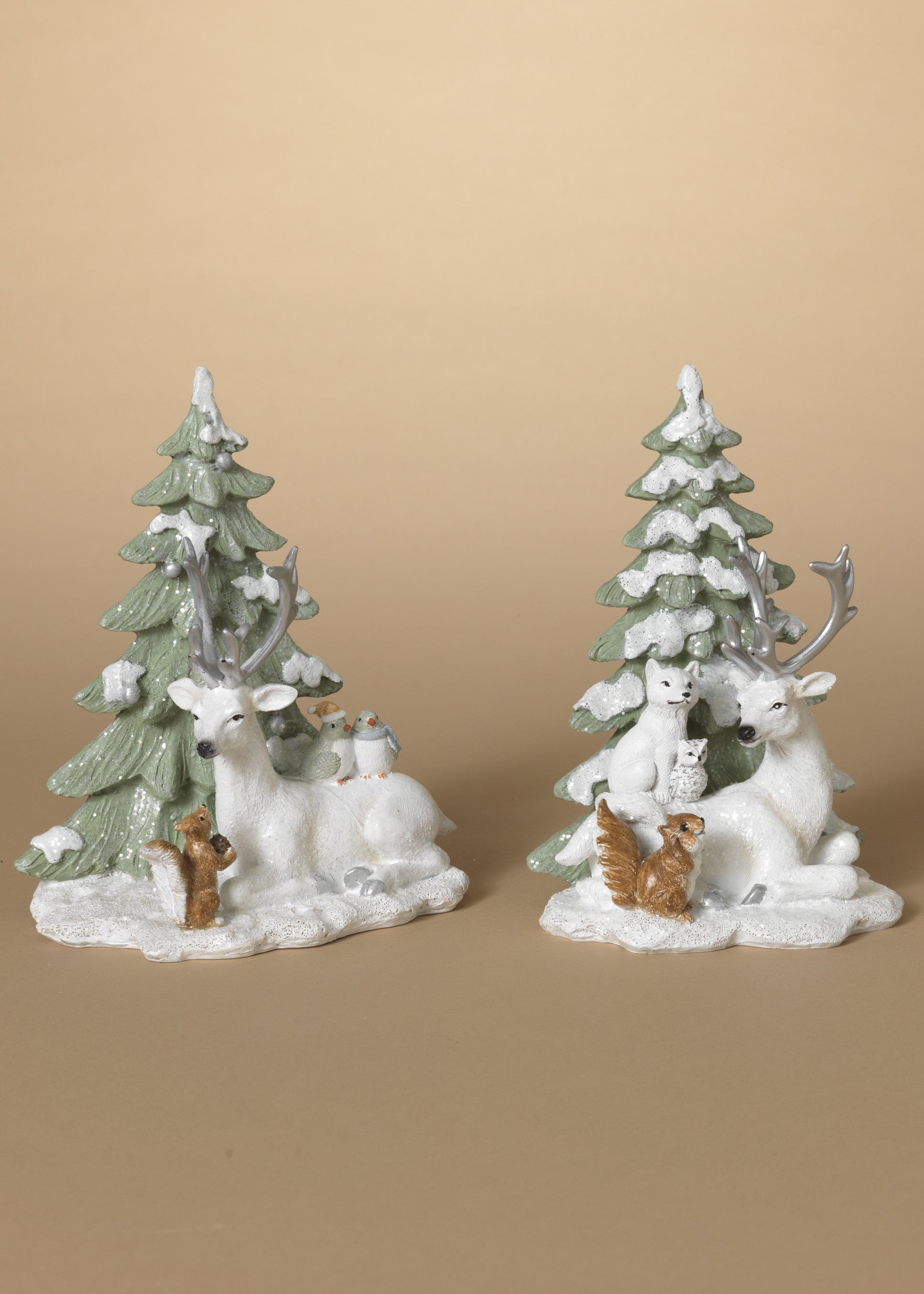 ITEM G2692460  - 7.7"H RESIN HOLIDAY LYING DEER WITH FOREST CRITTERS