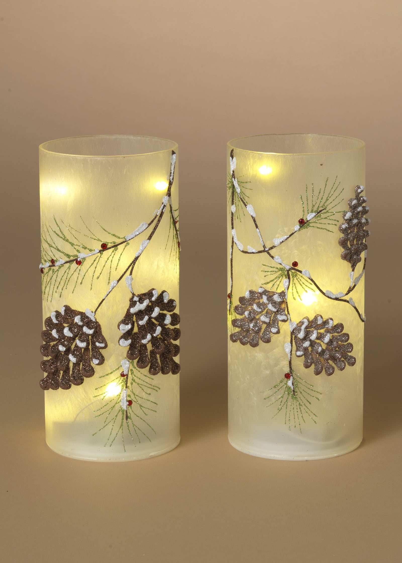 ITEM G2732750  - 8"H B/O LIGHTED GLASS HOLIDAY PINECONE DESIGN LUMINARY