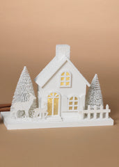 ITEM G2733970 - 9.8"L B/O LIGHTED WOOD HOLIDAY HOUSE W/ TREES