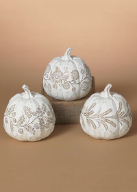 ITEM G2735810 - 6.69"D RESIN WHITE HARVEST PUMPKINS WITH DESIGN