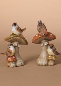 ITEM G2736170 - 5.31"H RESIN HARVEST MUSHROOMS W/ BIRDS