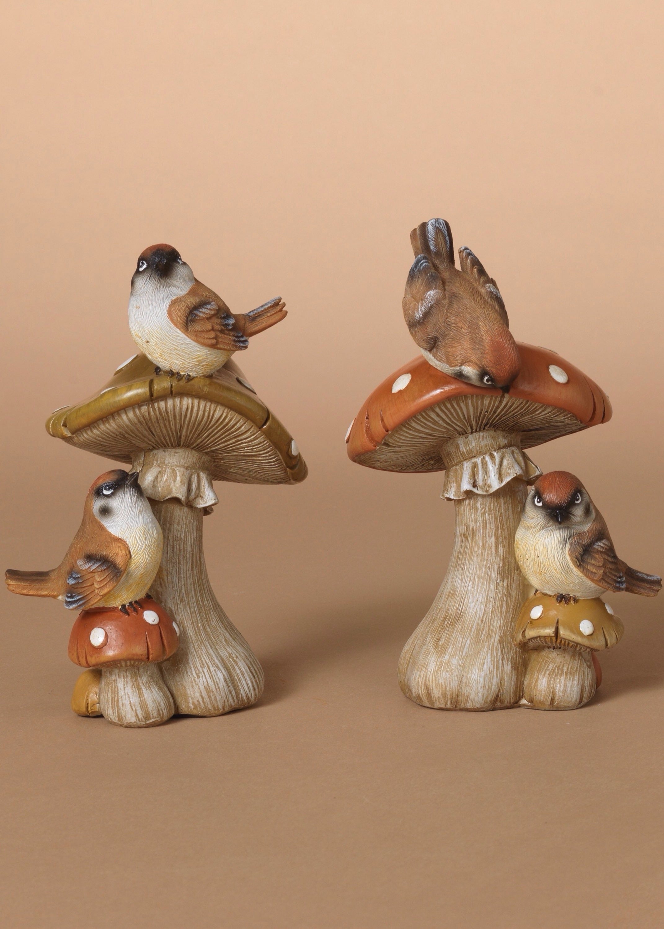 ITEM G2736170 - 5.31"H RESIN HARVEST MUSHROOMS W/ BIRDS