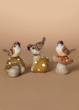 ITEM G2736180 - 4.33"H RESIN HARVEST MUSHROOM W/ BIRD