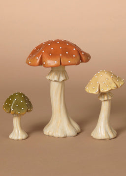 ITEM G2736280 - RESIN HARVEST MUSHROOMS, LG IS 6.1"H - SET OF 3