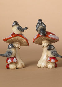 ITEM G2737150 - 5.51"H RESIN HOLIDAY MUSHROOMS W/ BIRDS