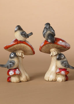 ITEM G2737150 - 5.51"H RESIN HOLIDAY MUSHROOMS W/ BIRDS