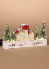 ITEM G2745300 - 10.4"L B/O LIGHTED WOOD HOLIDAY HOUSE W/TREES