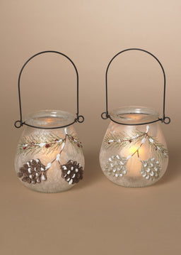 ITEM G2790540  - 4.5"H FROSTED GLASS PINECONE DESIGN LUMINARIES - SET OF 2