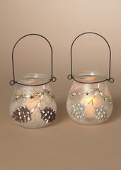 ITEM G2790540  - 4.5"H FROSTED GLASS PINECONE DESIGN LUMINARIES - SET OF 2