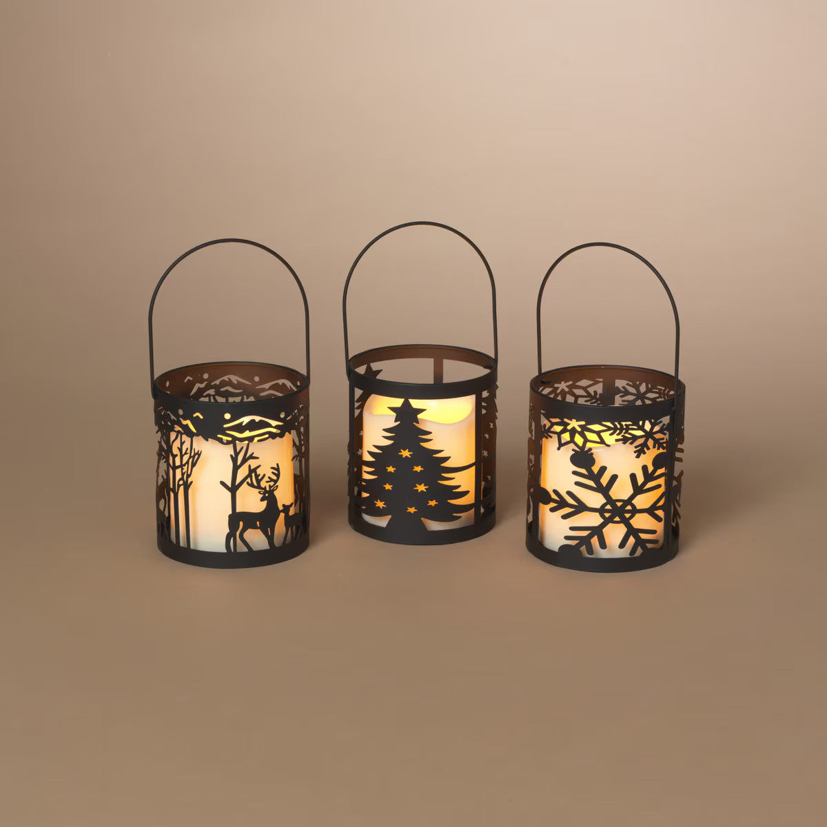 ITEM G2791760 - 4"H BATTERY OPERATED METAL CHRISTMAS LANTERN WITH LED CANDLE & TIMER - 3 ASSORTED