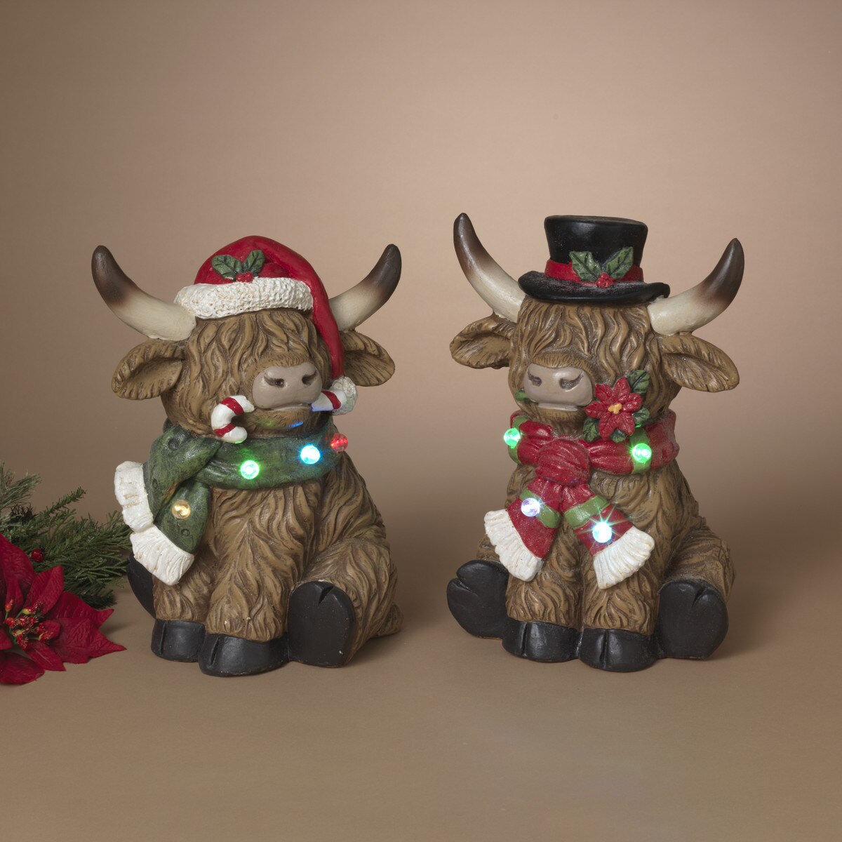 ITEM G2794990 - 14"H B/O LIGHTED MAGNESIUM HOLIDAY HIGHLAND COW WITH TIMER - 2 ASSORTED