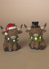 ITEM G2795010  - 5.5"H B/O LIGHTED RESIN HOLIDAY HIGHLAND COW