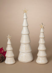 ITEM G2798040  - CREAM & WHITE WOOD HOLIDAY TREES - SET OF 3