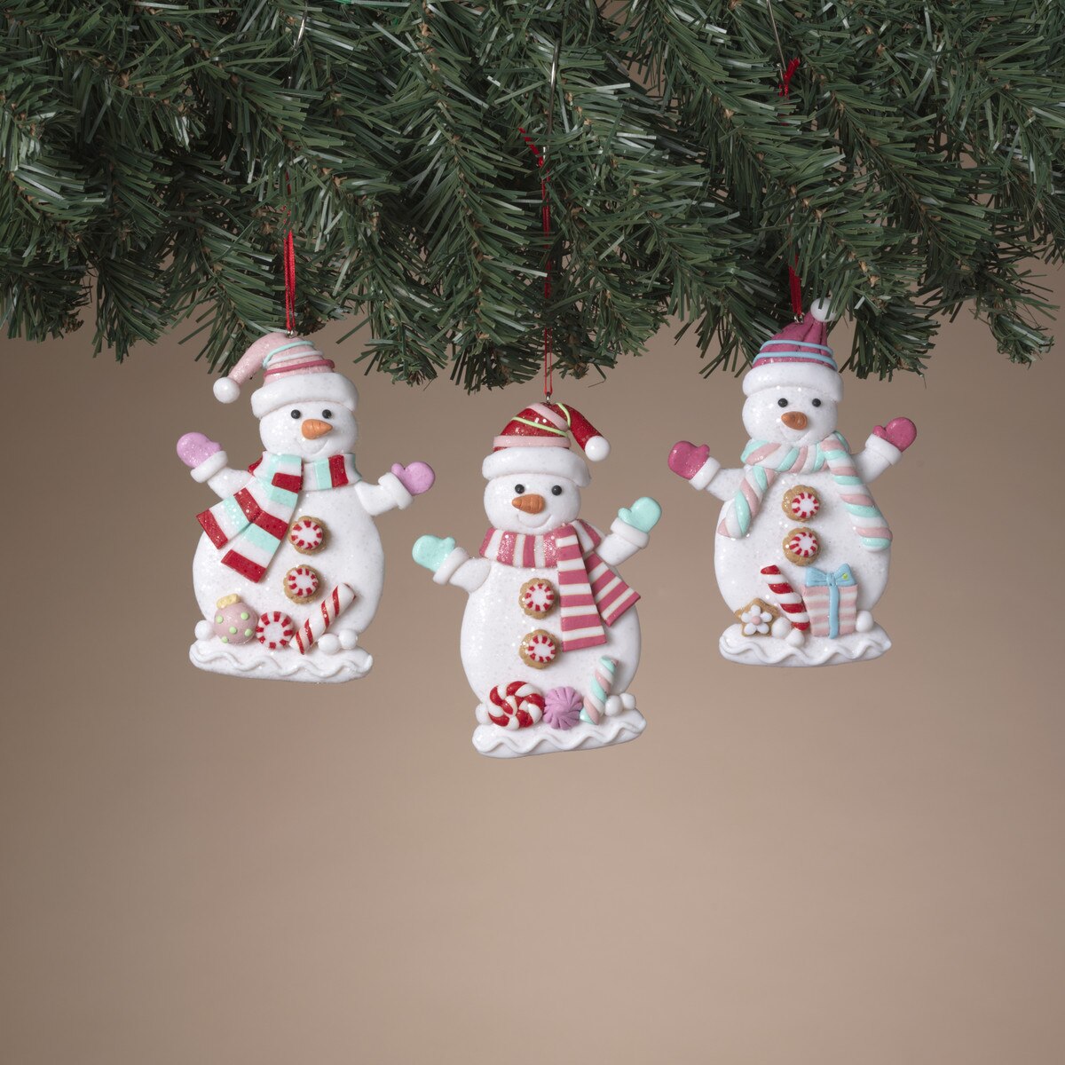 ITEM G2806490 - 5"H CLAY DOUGH HOLIDAY SNOWMAN ORNAMENT - 3 ASSORTED