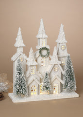 ITEM G2807430  - 16.5"H B/O LIGHTED HOLIDAY WOOD HOUSE W/ TREE & TIMER