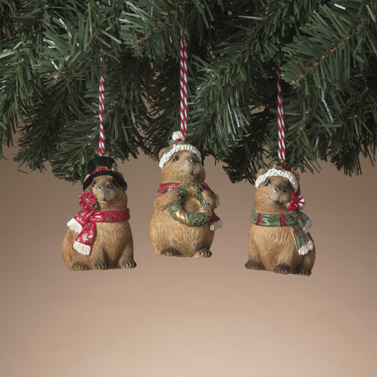 ITEM G2851660 - 2.75"H RESIN HOLIDAY CAPYBARA ORNAMENT - 3 ASSORTED