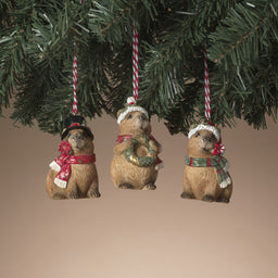 ITEM G2851660 - 2.75"H RESIN HOLIDAY CAPYBARA ORNAMENT - 3 ASSORTED