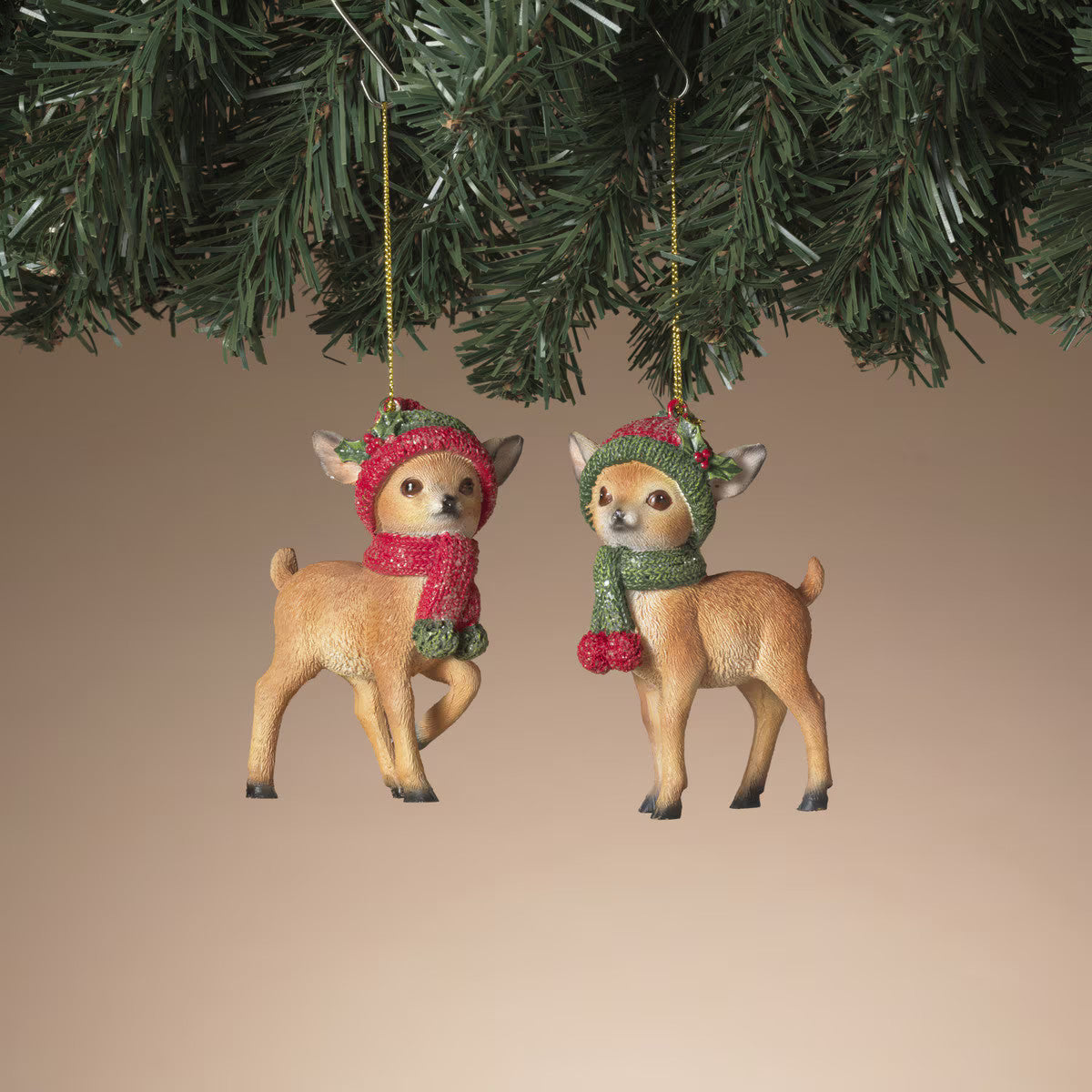 ITEM G2851810 - 3.75"H RESIN HOLIDAY DEER ORNAMENT - 2 ASSORTED