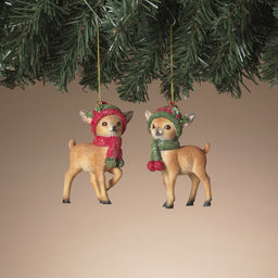 ITEM G2851810 - 3.75"H RESIN HOLIDAY DEER ORNAMENT - 2 ASSORTED